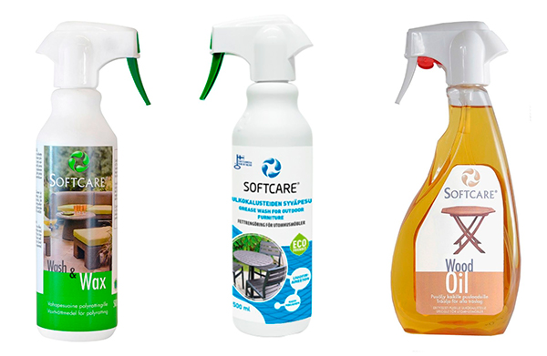 Soft Care-vahapesu polyrottingille, Soft Care-ulkokalusteiden syväpesu ja Soft Care puuöljy